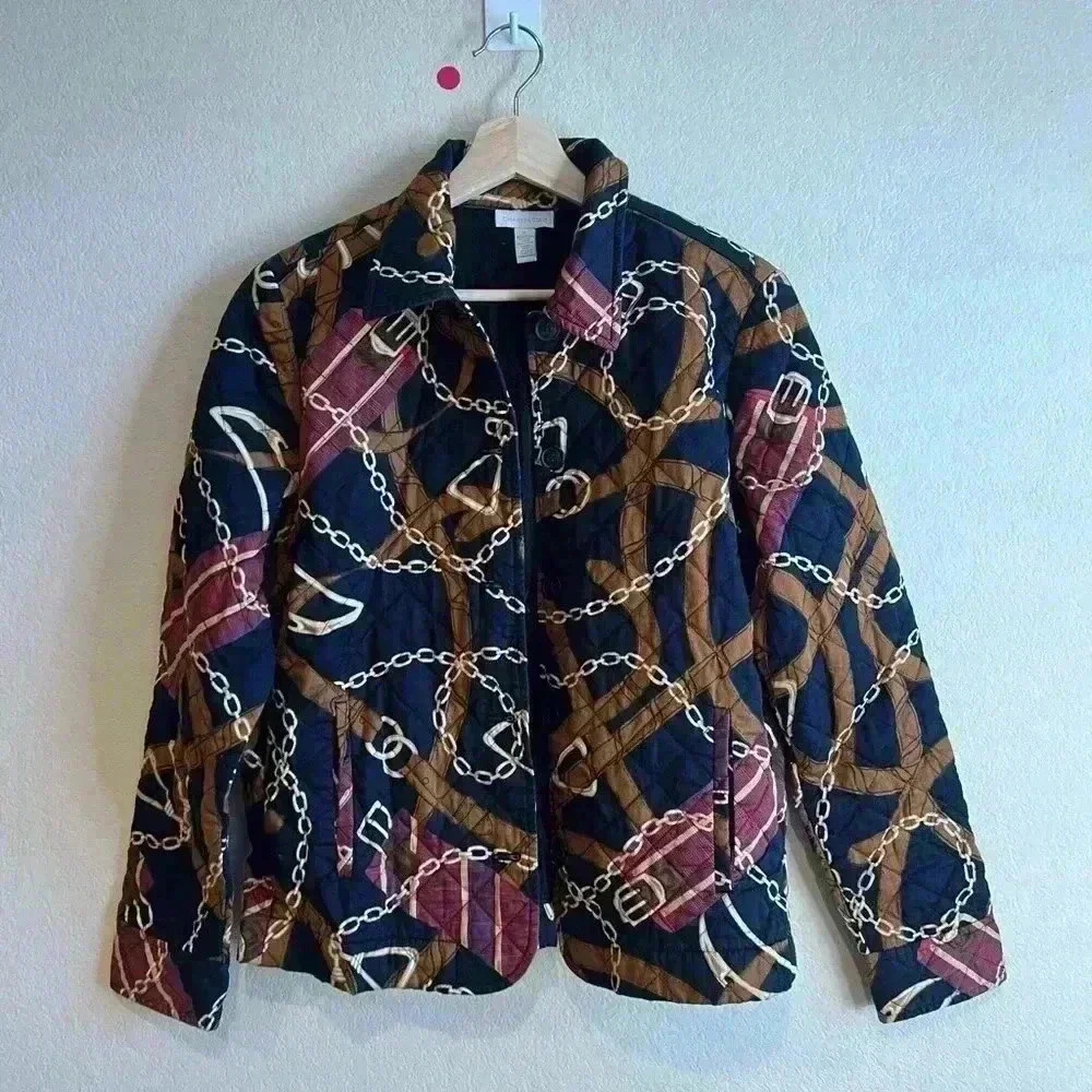 Charter club black gold pattern print jacket fall L‎